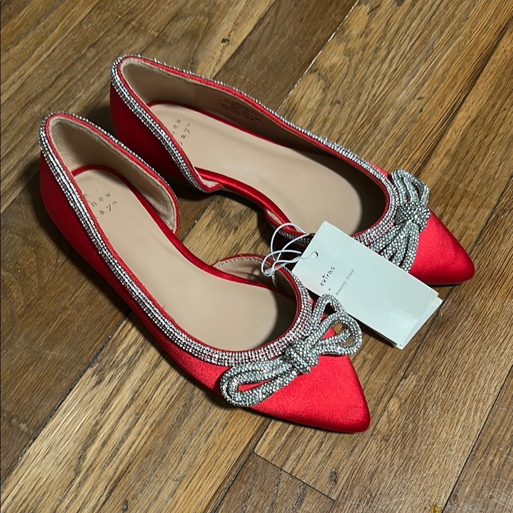 a new day Red Satin Flats with Rhinestone Detail